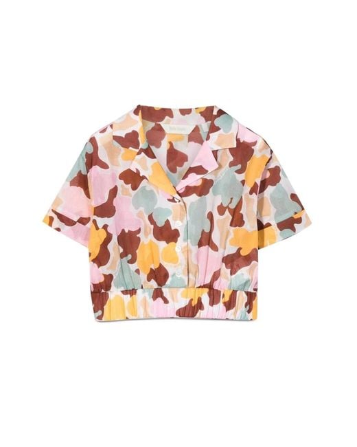 Palm Angels White Cropped Shirt Aop Camu