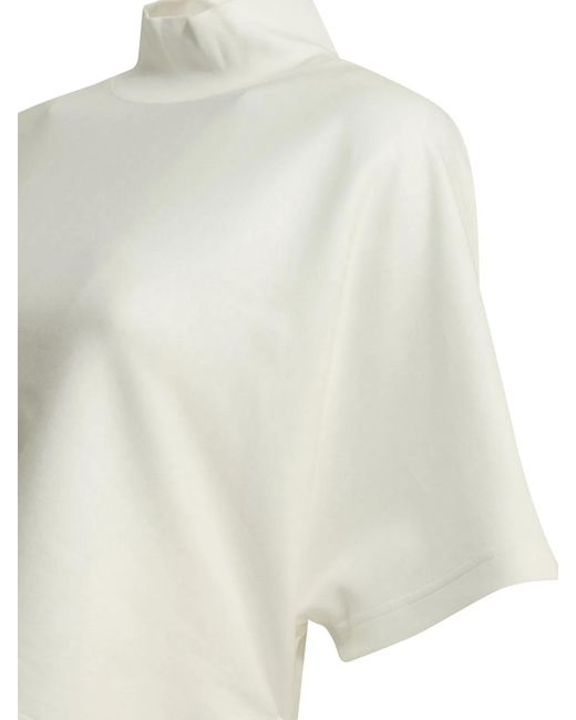 Alaïa White Alaia Asymmetrical Mock Neck T-Shirt