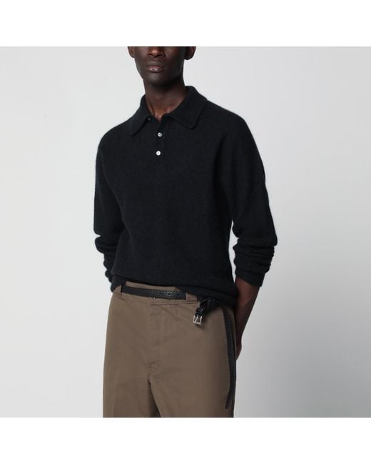 Roberto Collina Black Cashmere Polo Jumper for men