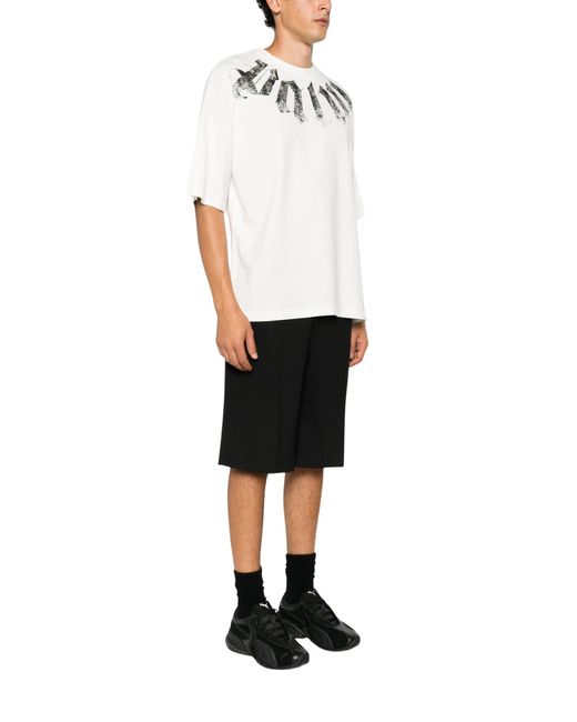 Palm Angels White Big Neck Logo Printed T-Shirt for men