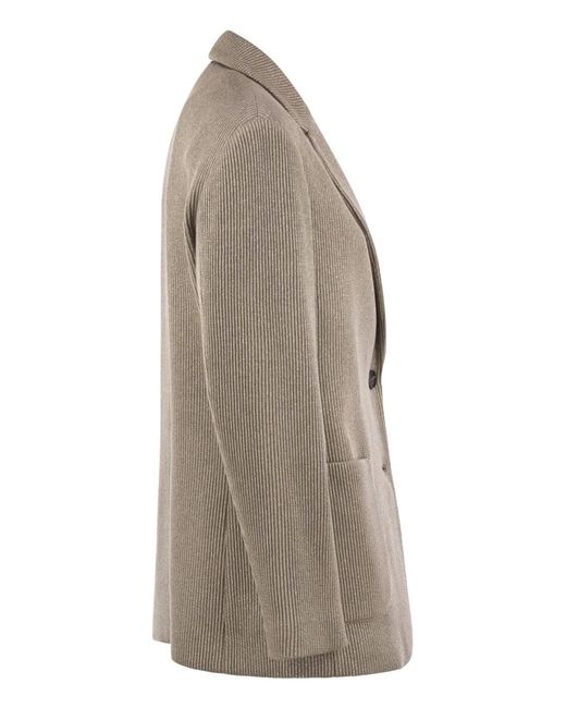 Brunello Cucinelli Brown Sparkling English Rib Cotton And Viscose Knitted Jacket With Monili