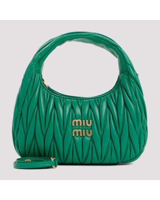 Miu Miu Green Mango Leather Miu Wander Matelassé Hobo Bag