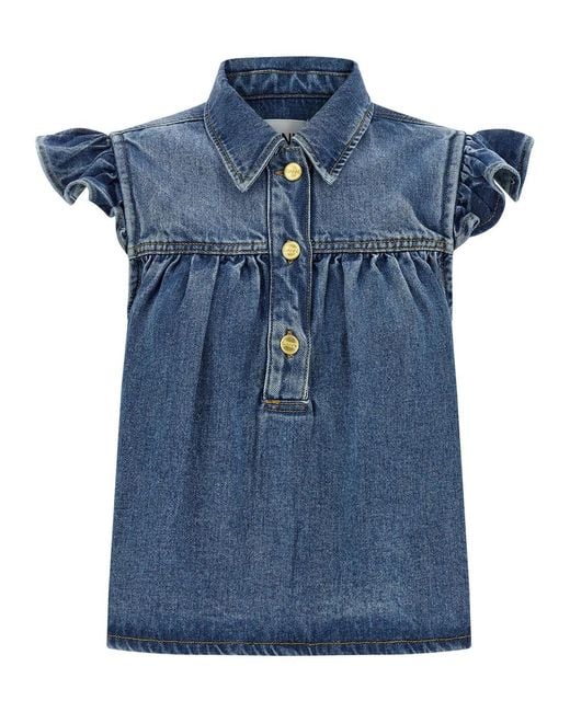 Ganni Blue 'Denim Ruffle' Top