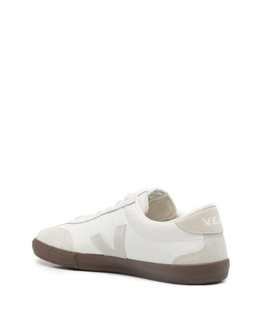 Veja White Cream Leather Flat Shoes for men