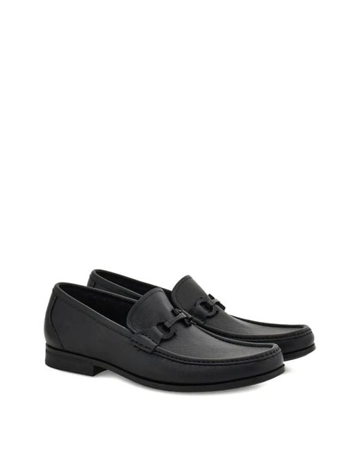 Ferragamo Black Grandioso2 Leather Loafers With Gancini Buckle for men