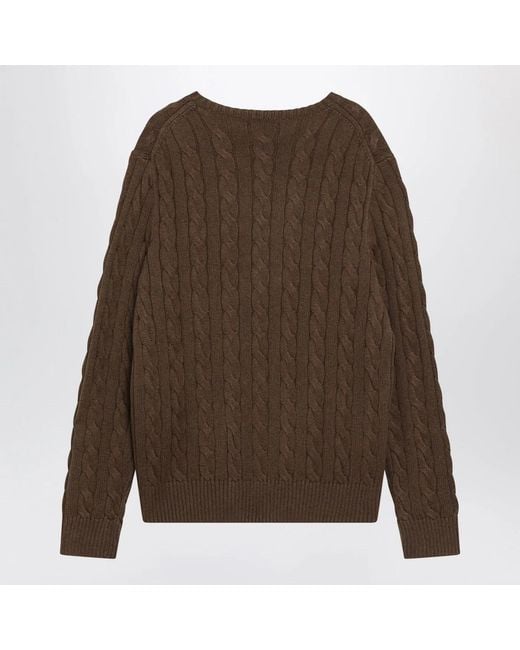 Polo Ralph Lauren Brown Cable-Knit Cotton Crewneck Sweater for men