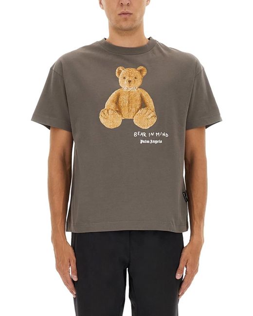 Palm Angels Gray Tshirt With Print for men
