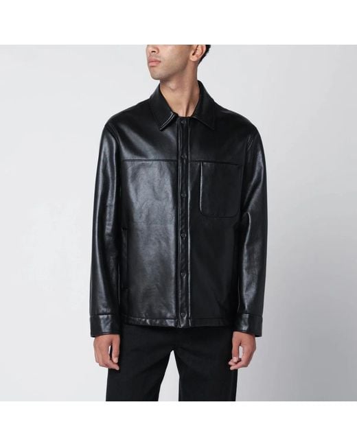 Salvatore Santoro Black Leather Overshirt for men