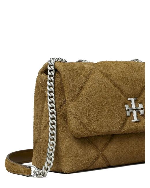 Tory Burch Brown Small Kira Diamond Suede Shoulder Bag