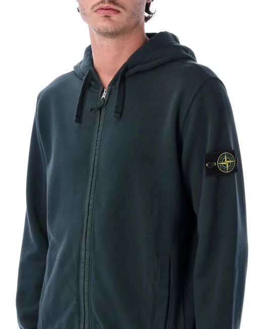 Stone Island Blue No Brand. Brushed Organic Cotton Full-Zip Hoodie With Adjustable Hood And Side Bands for men