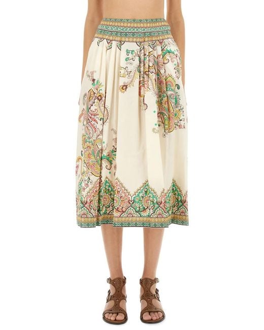Etro Natural Paisley Print Midi Skirt