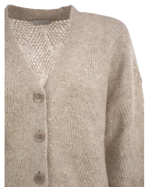 Peserico Natural V-Neck Knitted Cardigan With Sequins