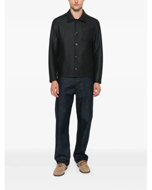 Herno Black Virgin Wool Camicia for men