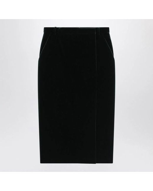 Saint Laurent Black Velvet Crossover Midi Skirt