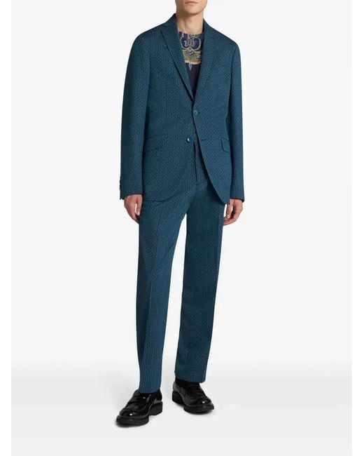 Etro Blue Motif Embroidery Trousers for men