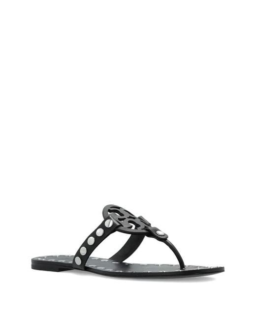 Tory Burch Black Studded Miller Leather Flat Sandals
