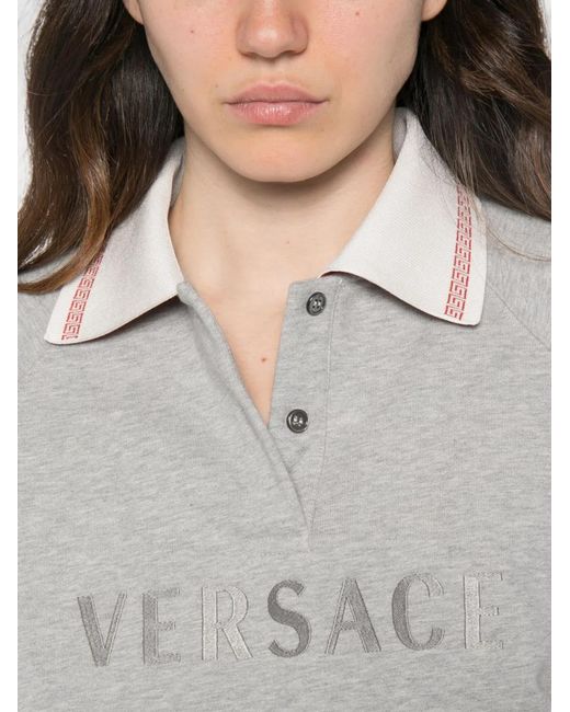 Versace White Logo-Embroidered Cropped Sweatshirt