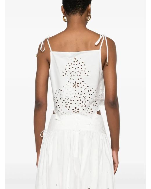 Self-Portrait White Embroidered Cotton Top