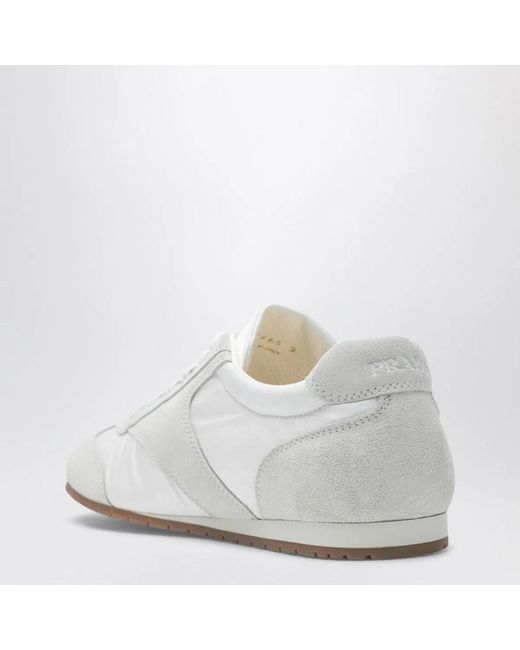 Prada White Fabric And Suede Sneakers for men