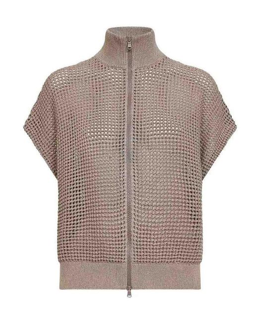 Brunello Cucinelli Gray Cotton Net Cardigan
