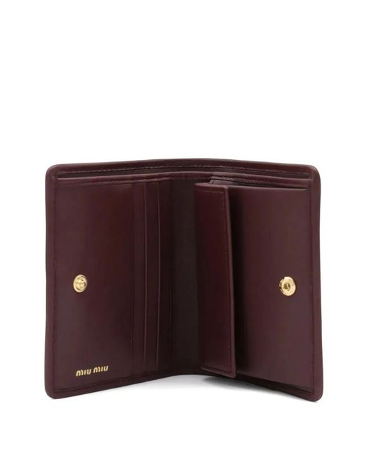 Miu Miu Purple Small Matelassé Nappa Leather Wallet With Snap Closure