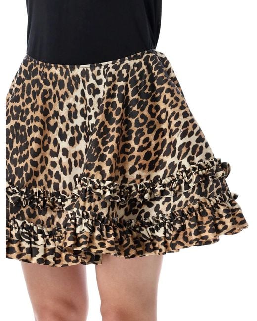 Ganni Black Leopard Print Duchesse Nylon Mini Skirt