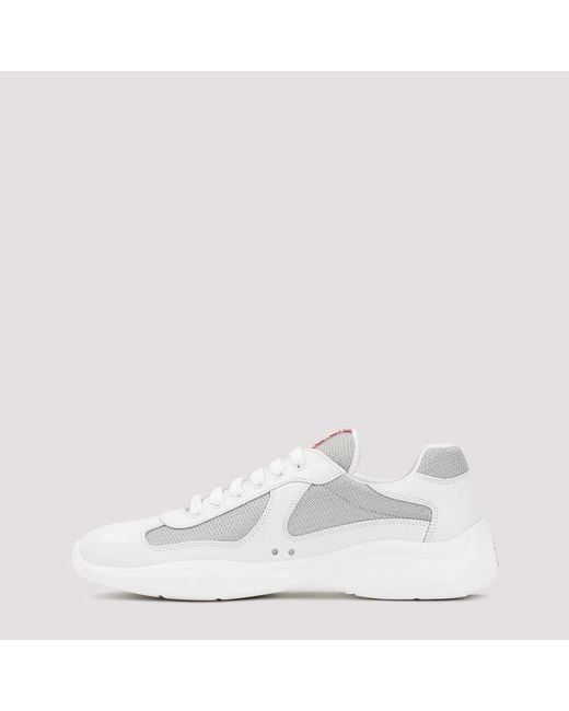 Prada White Two-Tone Leather And Tech Fabric Sneakers for men
