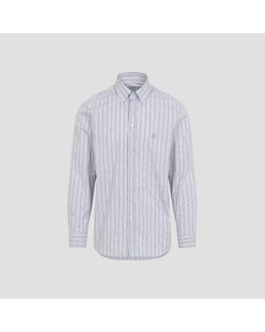 Etro Blue Light Roma Logo Cotton Shirt for men