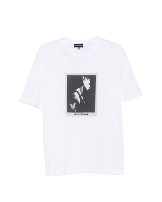 Emporio Armani White Printed Cotton T-Shirt for men