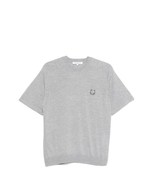 Maison Kitsuné Gray Maison Kitsuné Mélange Fox Head Wool Sweater for men