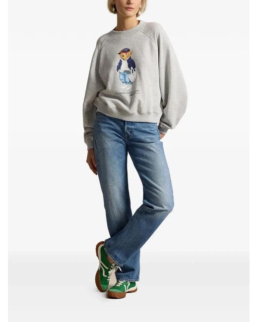 Polo Ralph Lauren White Polo Bear Lightweight Fleece Crewneck Sweatshirt