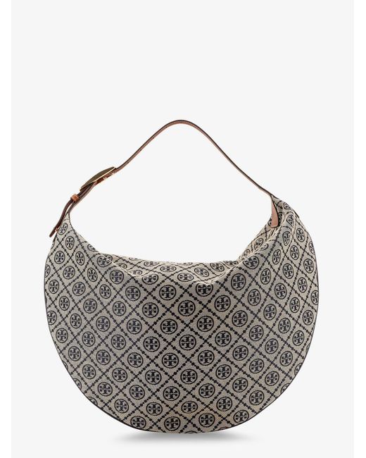 Tory Burch Gray T Monogram Balloon Jacquard Fabric Shoulder Bag