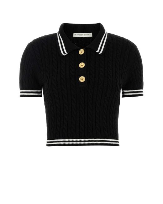 Alessandra Rich Black Cotton Blend Knitted Polo