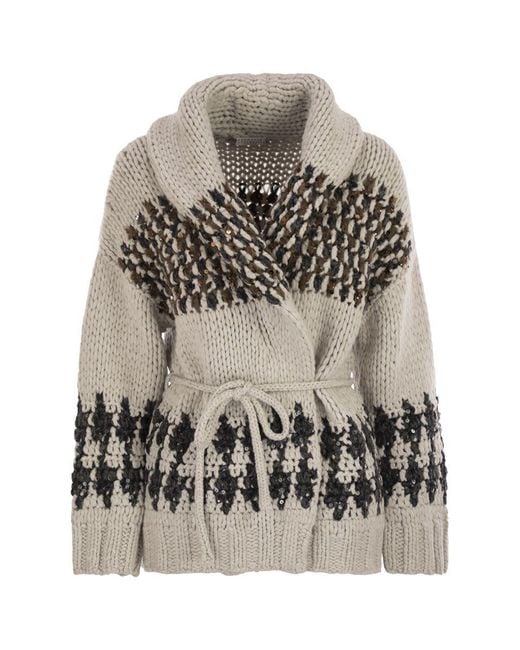 Brunello Cucinelli Gray Handmade Opera Cardigan With Belt