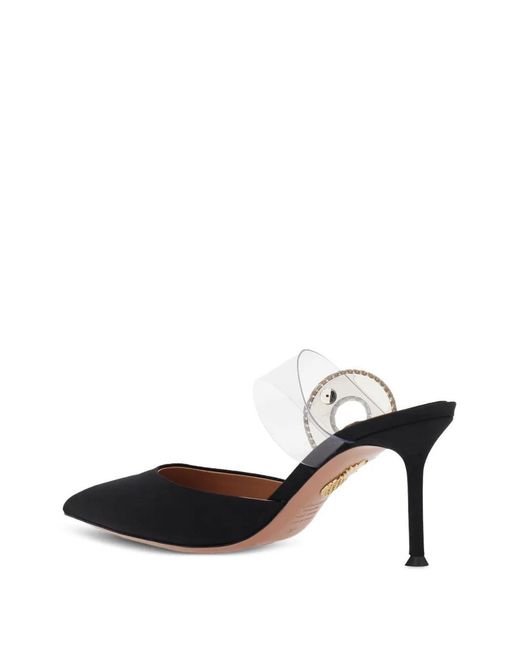 Aquazzura Black 75Mm Crystal Hoop Pointed Toe Mules