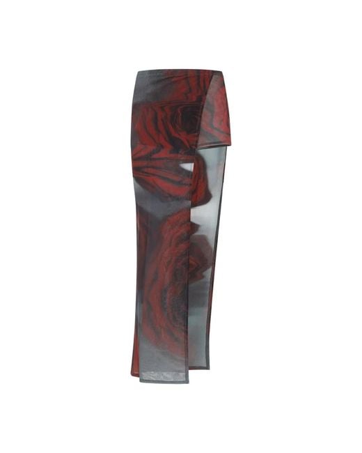 Jean Paul Gaultier Brown Blurry Roses Asymmetric Midi Skirt