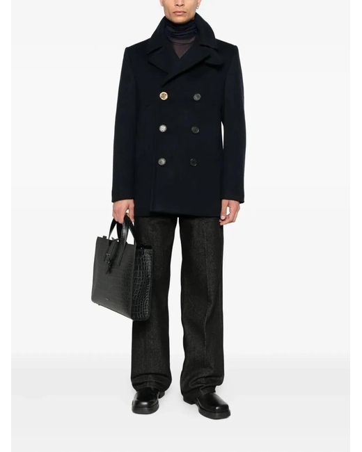 Givenchy Blue Wool Caban Coat for men