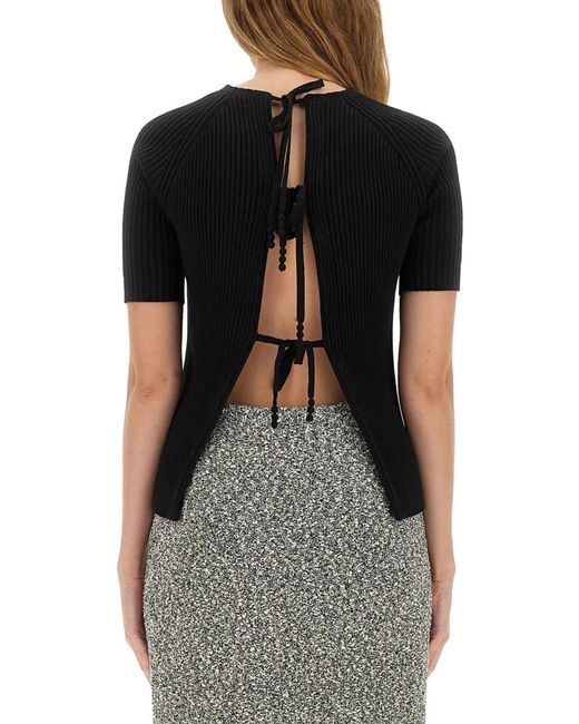 Tory Burch Black Ribbed Cotton Pullover