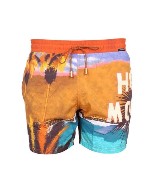 Etro Orange Boxer Swimsuit With Print for men