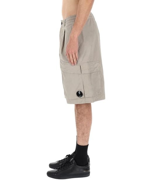 C P Company Gray Shorts Cargo Con Patch Logo for men