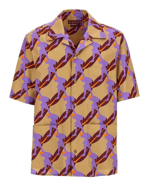 Gucci Red Printed Light Cotton Poplin Shirt for men