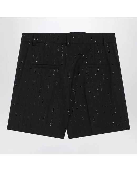 Max Mara Black Shorts With Pinstripe-Effect Micro Sequins