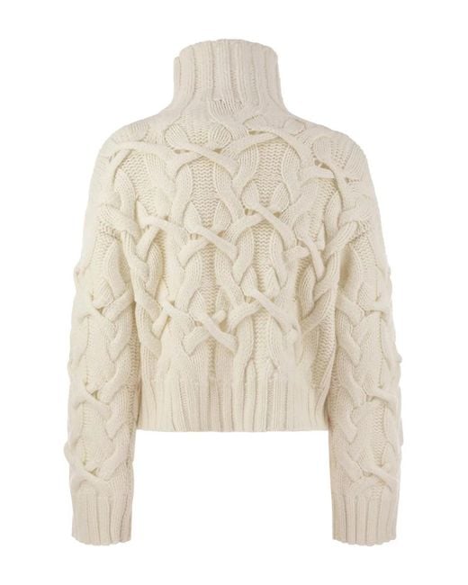 Brunello Cucinelli White Braided High-Necked Cashmere Sweater
