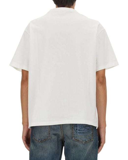 Etro White T Shirt With Pegasus Embroidery for men