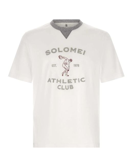 Brunello Cucinelli White 'Solomei Athletic Club' T-Shirt for men