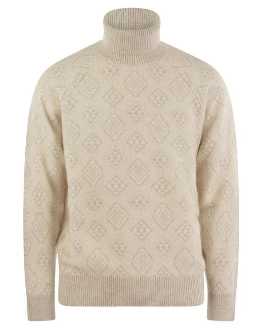 Brunello Cucinelli Natural Geometric Jacquard Turtleneck Sweater for men