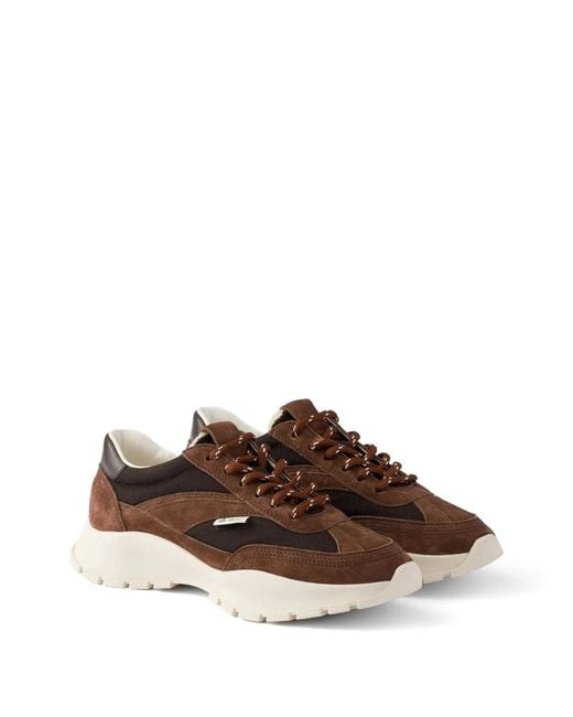 Prada Brown Leather Rete Tech Sneakers