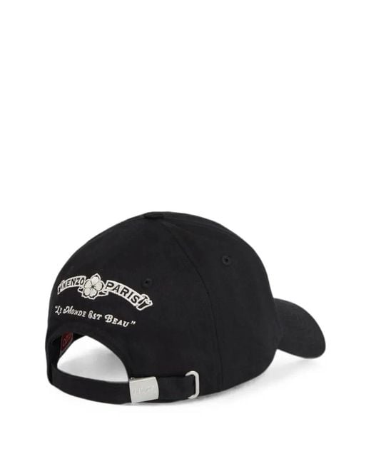 KENZO Black Cap With Embroidered Logo for men