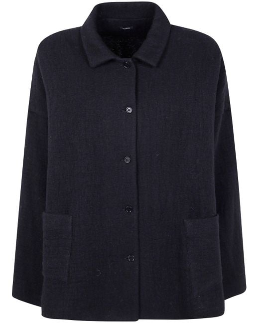 Apuntob Blue Round Collar Buttons Dropped Shoulder Loose Fit Jacket