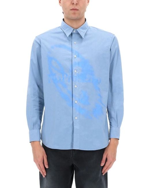 No Problemo Blue Camicia Con Stampa Logo for men